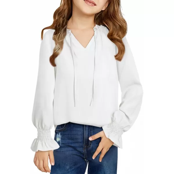 blibean Girls Long Sleeve Chiffon Blouses V Neck Smocked Cuffs Shirts Tops 6-15 Years