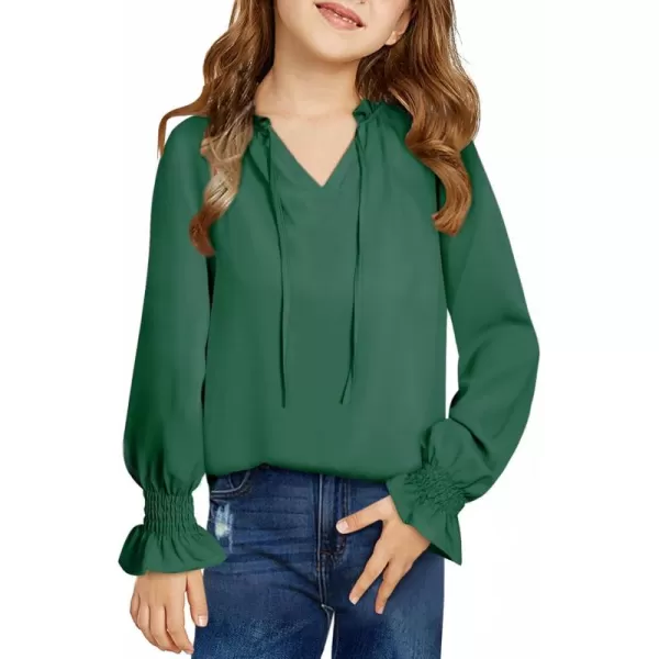blibean Girls Long Sleeve Chiffon Blouses V Neck Smocked Cuffs Shirts Tops 6-15 Years
