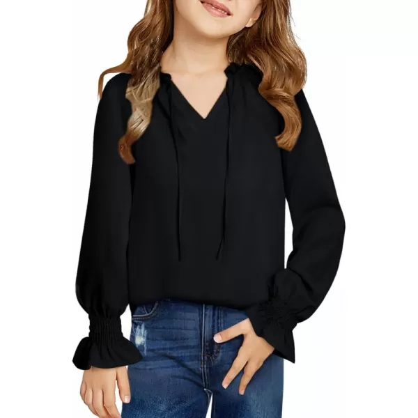 blibean Girls Long Sleeve Chiffon Blouses V Neck Smocked Cuffs Shirts Tops 6-15 Years