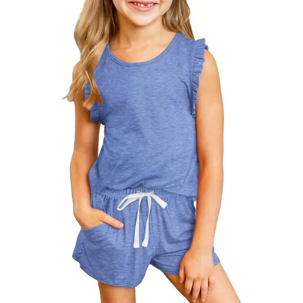 blibean Girls Summer Clothes Sets Ruffle Sleeveless Matching Outfits Size 4-13 Year Old