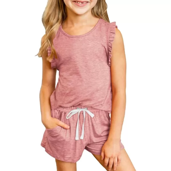 blibean Girls Summer Clothes Sets Ruffle Sleeveless Matching Outfits Size 4-13 Year Old