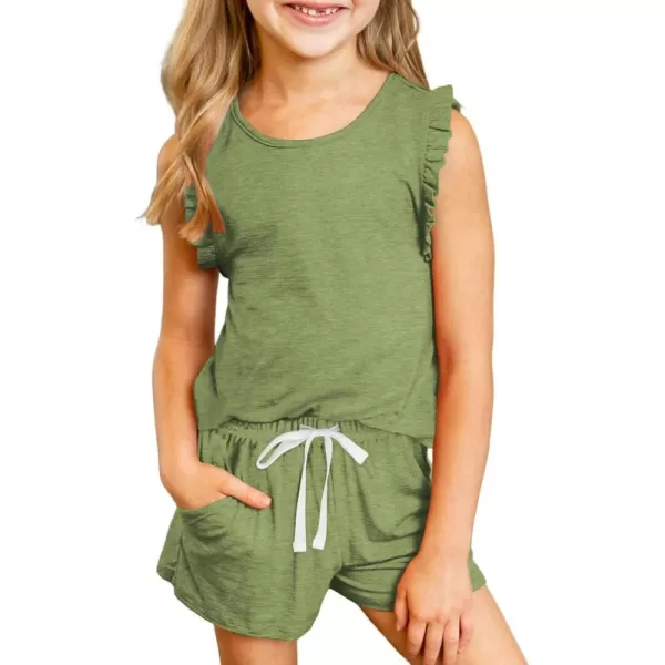 blibean Girls Summer Clothes Sets Ruffle Sleeveless Matching Outfits Size 4-13 Year Old