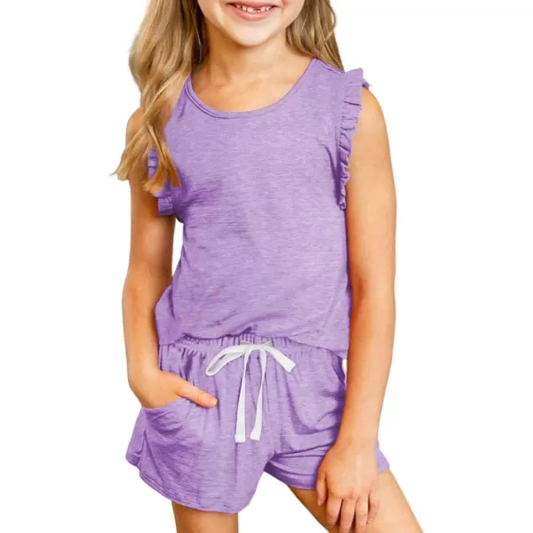 blibean Girls Summer Clothes Sets Ruffle Sleeveless Matching Outfits Size 4-13 Year Old