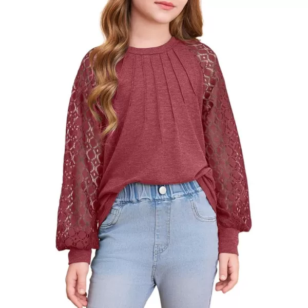 blibean Teen Girls Semi Formal Bloues Kids Lace Long Sleeve Shirts Size 6-15 Years