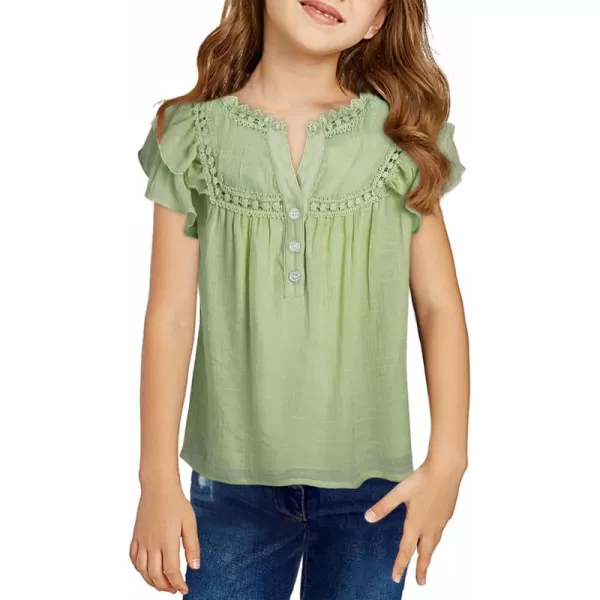 blibean Teen Girls Shirt Solid Ruffle Short Sleeve Button Blouse Size 6-15 Years