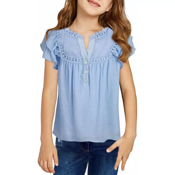 blibean Teen Girls Shirt Solid Ruffle Short Sleeve Button Blouse Size 6-15 Years