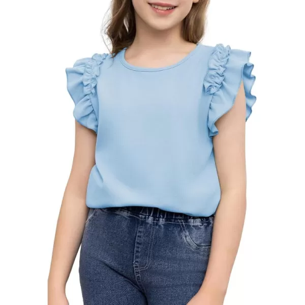 blibean Tween Girls 2024 Elegant Ruffle Short Sleeve Shirt Size 6-15 Years