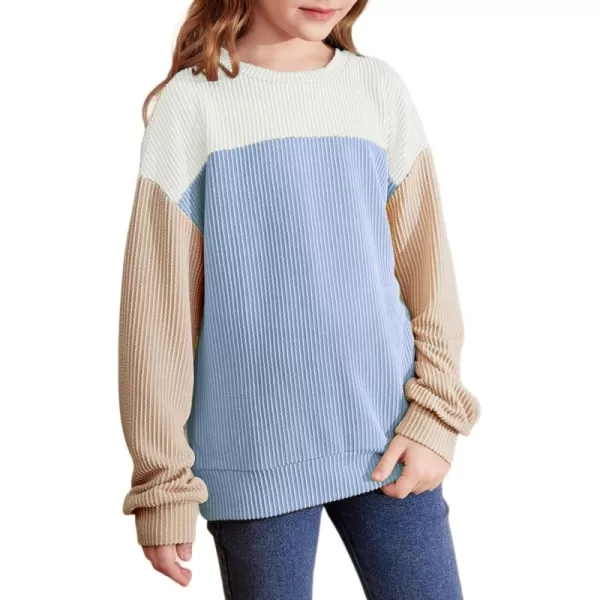 blibean Tween Girls Fall Long Sleeve Shirt Kid Color Block Tops Size 6-15 Years