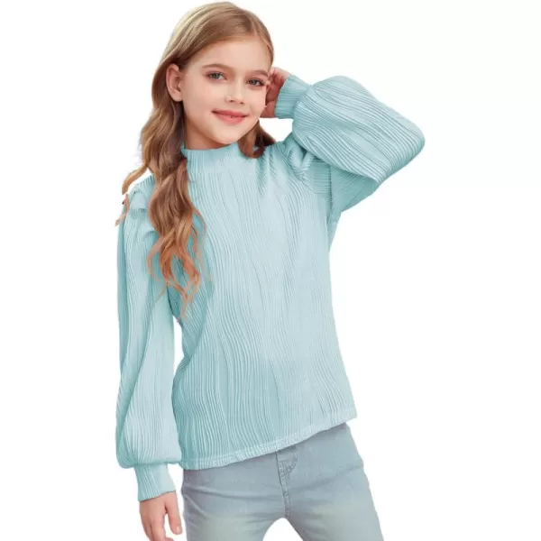 blibean Tween Girls Turtleneck Textured Shirts Kid Puff Long Sleeve Tops Size 6-15 Years