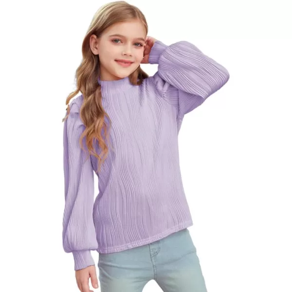 blibean Tween Girls Turtleneck Textured Shirts Kid Puff Long Sleeve Tops Size 6-15 Years
