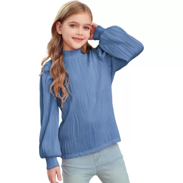 blibean Tween Girls Turtleneck Textured Shirts Kid Puff Long Sleeve Tops Size 6-15 Years