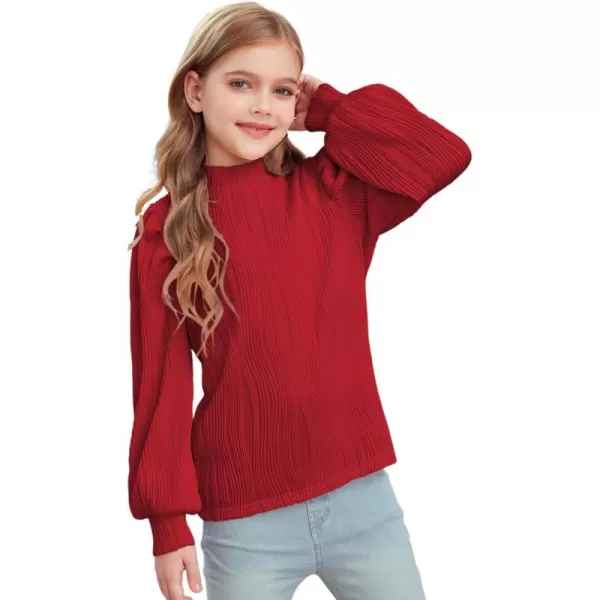 blibean Tween Girls Turtleneck Textured Shirts Kid Puff Long Sleeve Tops Size 6-15 Years