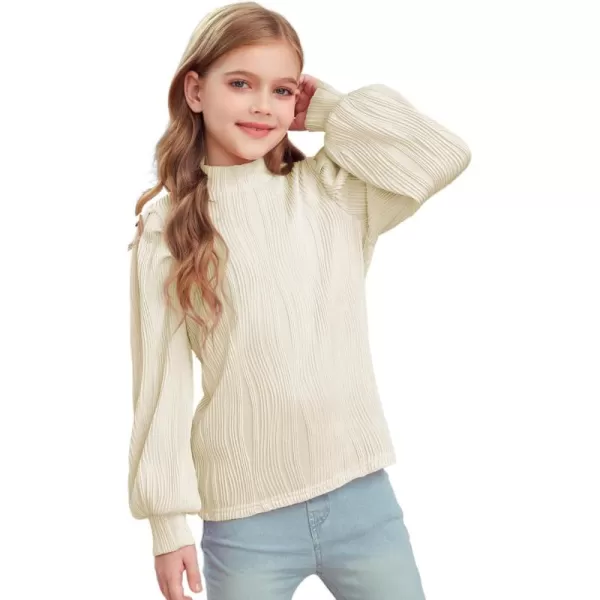 blibean Tween Girls Turtleneck Textured Shirts Kid Puff Long Sleeve Tops Size 6-15 Years