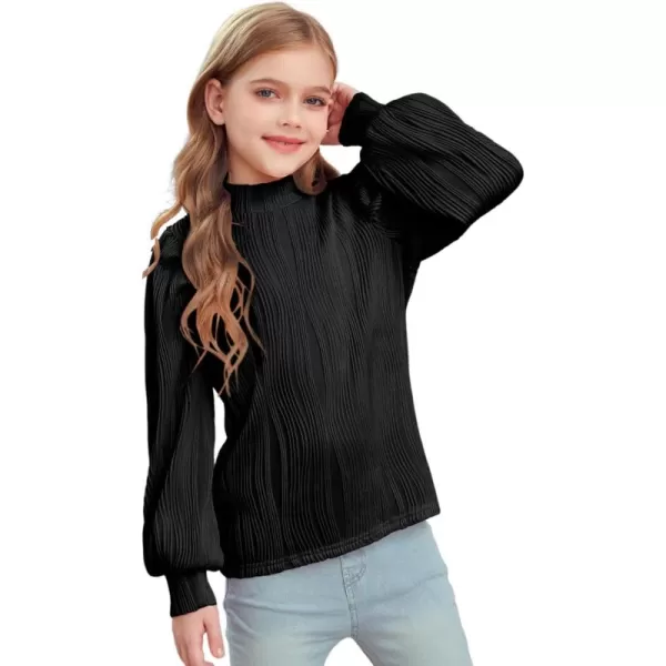 blibean Tween Girls Turtleneck Textured Shirts Kid Puff Long Sleeve Tops Size 6-15 Years