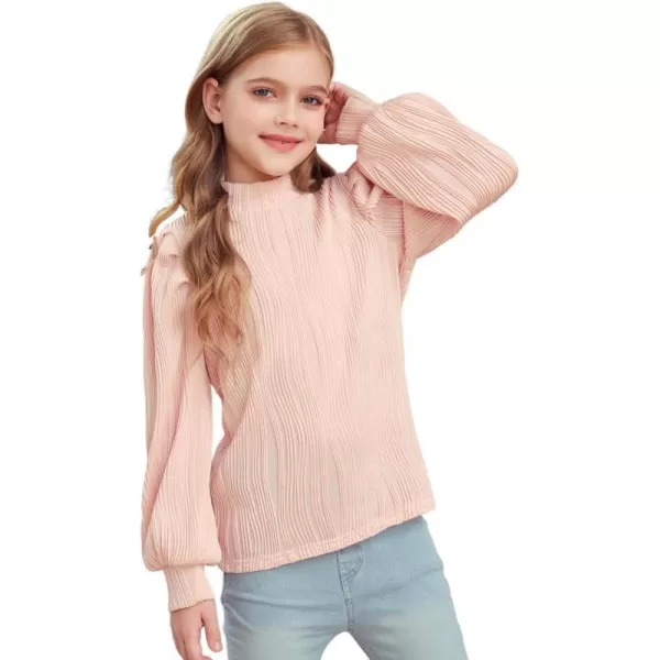 blibean Tween Girls Turtleneck Textured Shirts Kid Puff Long Sleeve Tops Size 6-15 Years