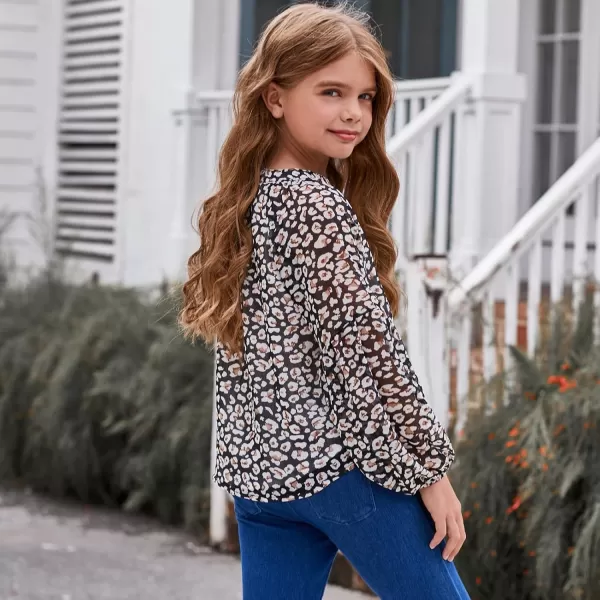 blibean Girl Flower Bell Sleeve Blouse Floral Fall Tops 4-15 Years