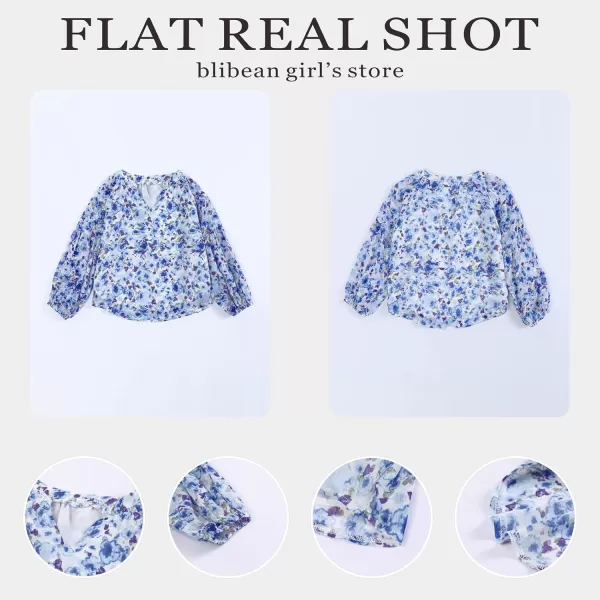 blibean Girl Flower Bell Sleeve Blouse Floral Fall Tops 4-15 Years