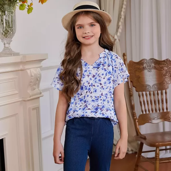 blibean Girl Flower Bell Sleeve Blouse Floral Fall Tops 4-15 Years