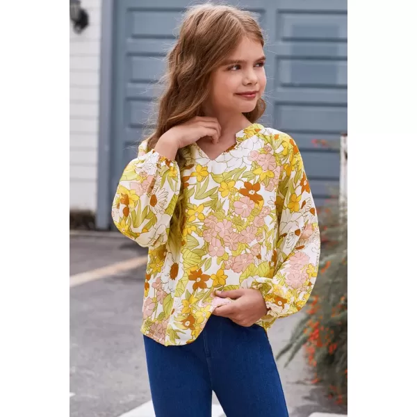 blibean Girl Flower Bell Sleeve Blouse Floral Fall Tops 4-15 Years