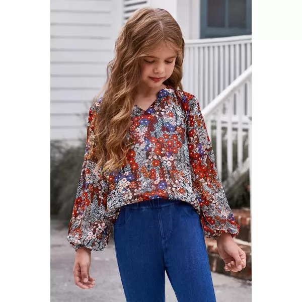 blibean Girl Flower Bell Sleeve Blouse Floral Fall Tops 4-15 Years