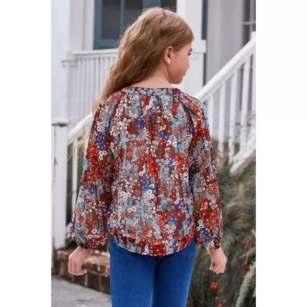 blibean Girl Flower Bell Sleeve Blouse Floral Fall Tops 4-15 Years