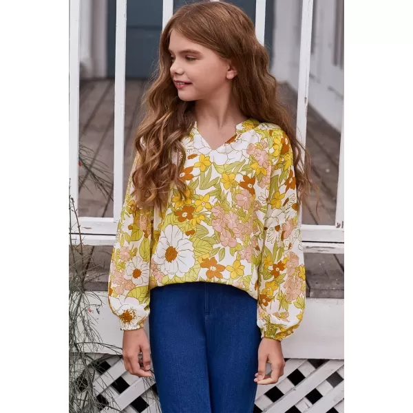 blibean Girl Flower Bell Sleeve Blouse Floral Fall Tops 4-15 Years