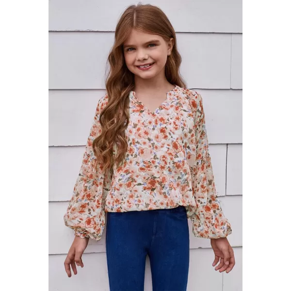 blibean Girl Flower Bell Sleeve Blouse Floral Fall Tops 4-15 Years