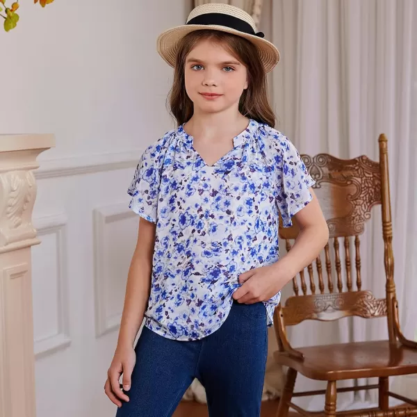 blibean Girl Flower Bell Sleeve Blouse Floral Fall Tops 4-15 Years