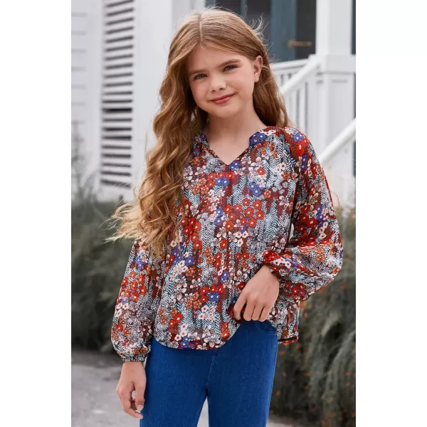 blibean Girl Flower Bell Sleeve Blouse Floral Fall Tops 4-15 Years