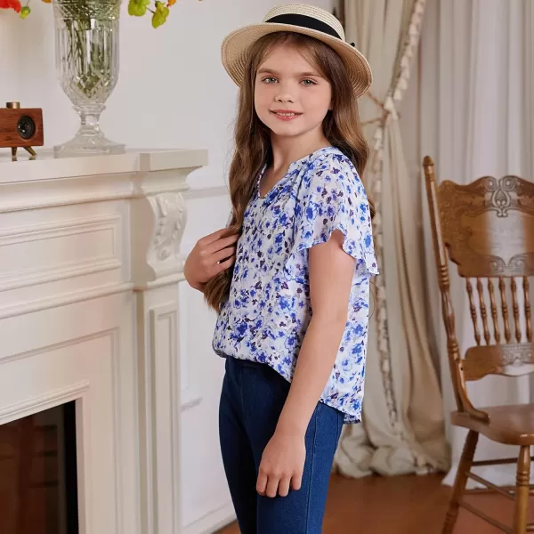 blibean Girl Flower Bell Sleeve Blouse Floral Fall Tops 4-15 Years