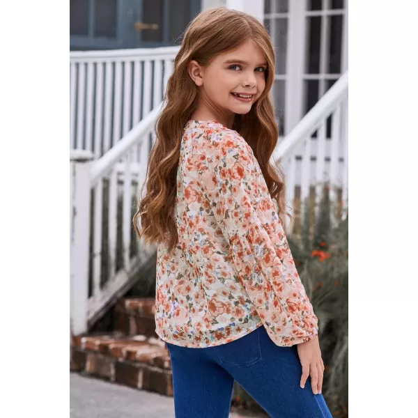 blibean Girl Flower Bell Sleeve Blouse Floral Fall Tops 4-15 Years