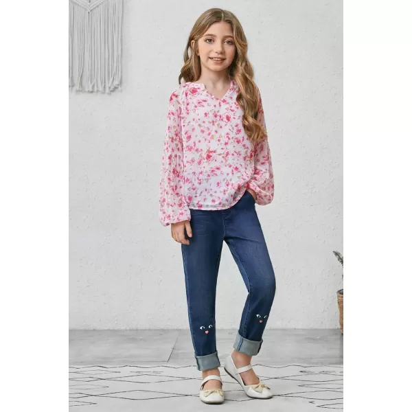 blibean Girl Flower Bell Sleeve Blouse Floral Fall Tops 4-15 Years