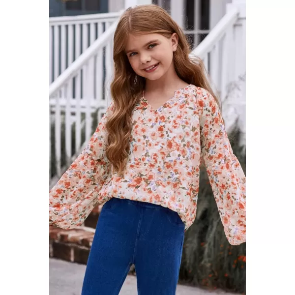 blibean Girl Flower Bell Sleeve Blouse Floral Fall Tops 4-15 Years