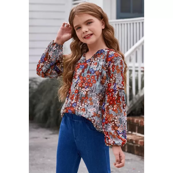 blibean Girl Flower Bell Sleeve Blouse Floral Fall Tops 4-15 Years