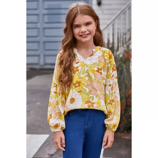 blibean Girl Flower Bell Sleeve Blouse Floral Fall Tops 4-15 Years