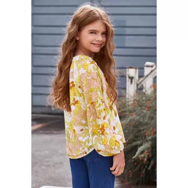 blibean Girl Flower Bell Sleeve Blouse Floral Fall Tops 4-15 Years