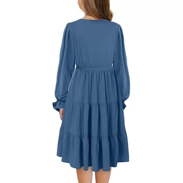 blibean Girl Long Sleeve Dresses Tween Ruffled Tunic Dress with Belt Size 6-15 Years
