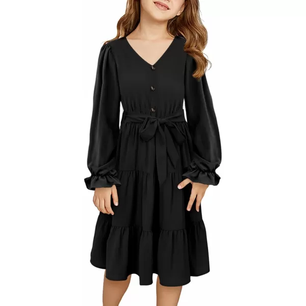 blibean Girl Long Sleeve Dresses Tween Ruffled Tunic Dress with Belt Size 6-15 Years