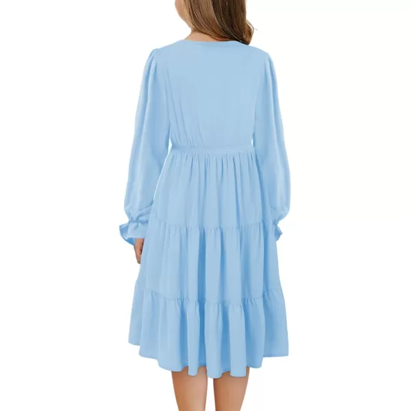 blibean Girl Long Sleeve Dresses Tween Ruffled Tunic Dress with Belt Size 6-15 Years