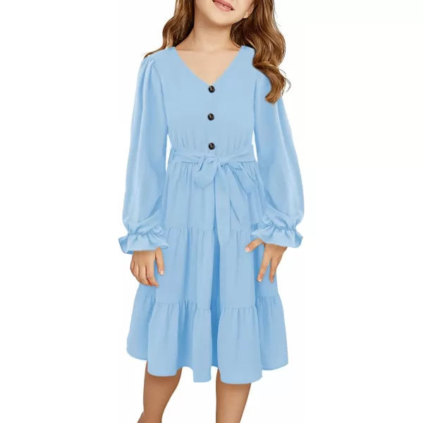 blibean Girl Long Sleeve Dresses Tween Ruffled Tunic Dress with Belt Size 6-15 Years