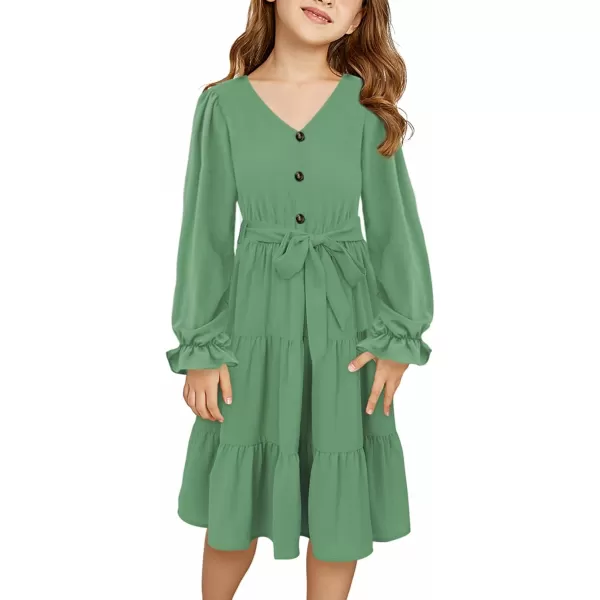 blibean Girl Long Sleeve Dresses Tween Ruffled Tunic Dress with Belt Size 6-15 Years