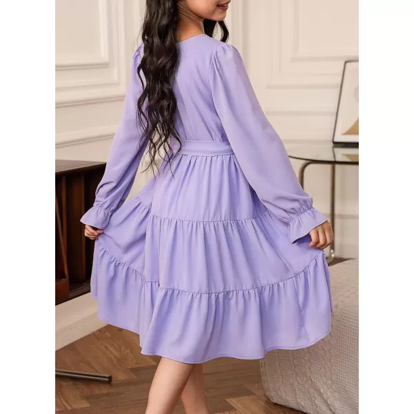 blibean Girl Long Sleeve Dresses Tween Ruffled Tunic Dress with Belt Size 6-15 Years