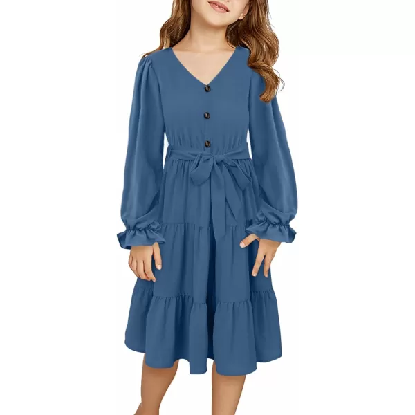 blibean Girl Long Sleeve Dresses Tween Ruffled Tunic Dress with Belt Size 6-15 Years