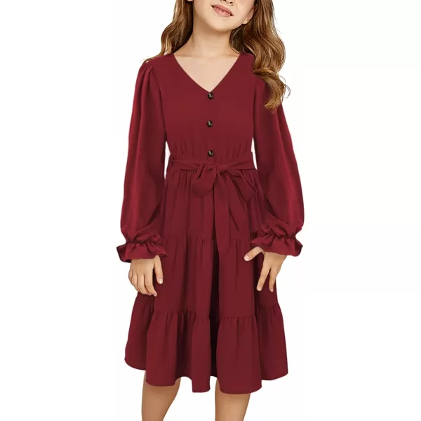 blibean Girl Long Sleeve Dresses Tween Ruffled Tunic Dress with Belt Size 6-15 Years