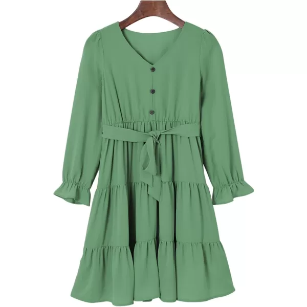 blibean Girl Long Sleeve Dresses Tween Ruffled Tunic Dress with Belt Size 6-15 Years