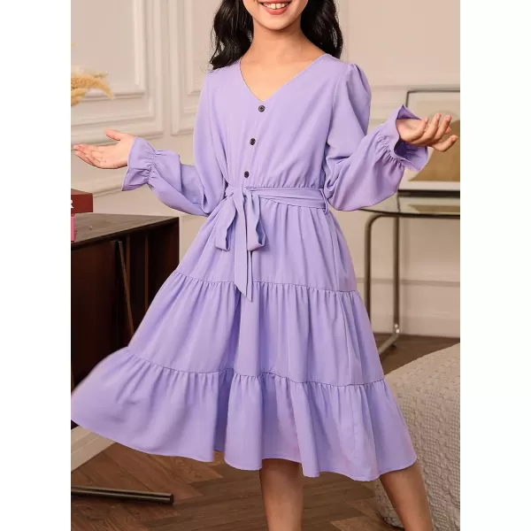 blibean Girl Long Sleeve Dresses Tween Ruffled Tunic Dress with Belt Size 6-15 Years