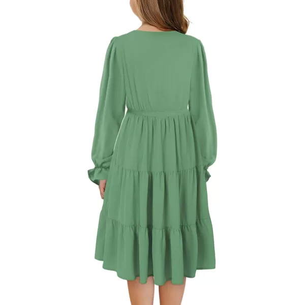 blibean Girl Long Sleeve Dresses Tween Ruffled Tunic Dress with Belt Size 6-15 Years