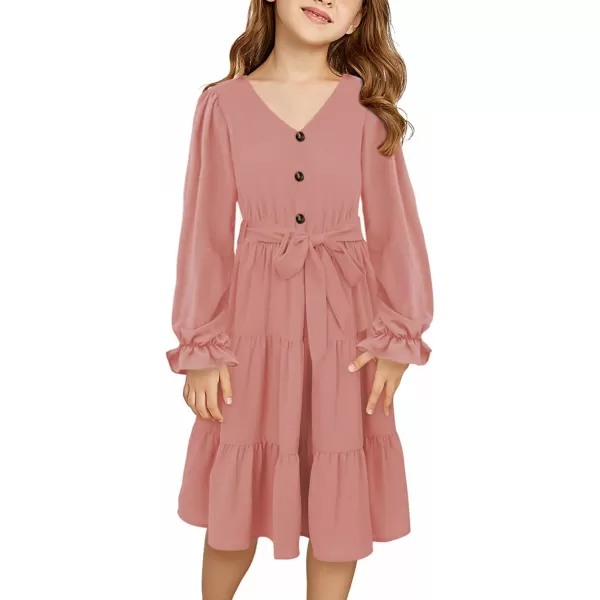 blibean Girl Long Sleeve Dresses Tween Ruffled Tunic Dress with Belt Size 6-15 Years