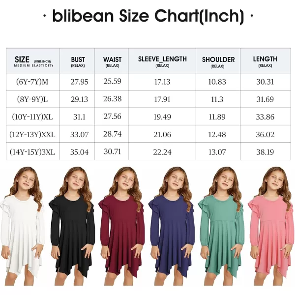 blibean Girl Long Sleeve High Low Dresses Tween Cute Swing Dress Size 6-15 Years