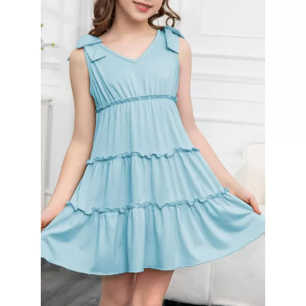 blibean Girls Boho Bow Strap Sleeveless Dress Kid Tiered Sundress Size 6-15 Years
